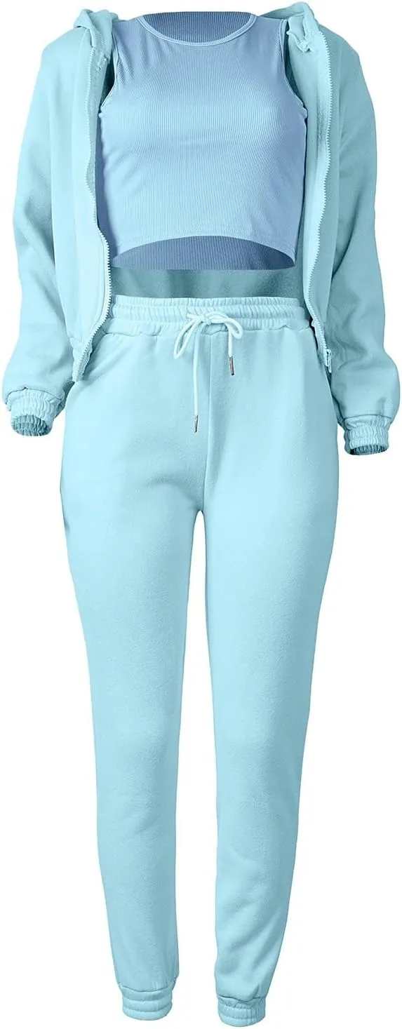 Sweatpants and Sweatshirt Set for Women, Casual Outfit Athletic Suit Set Hooded Tracksuit 3 Piece Jogger Sweatsuit