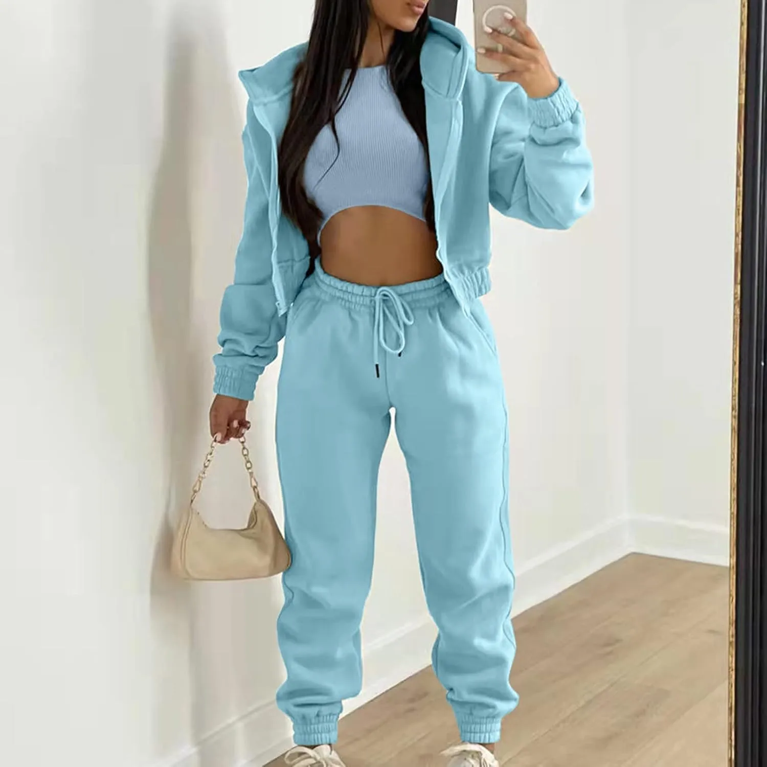 Sweatpants and Sweatshirt Set for Women, Casual Outfit Athletic Suit Set Hooded Tracksuit 3 Piece Jogger Sweatsuit