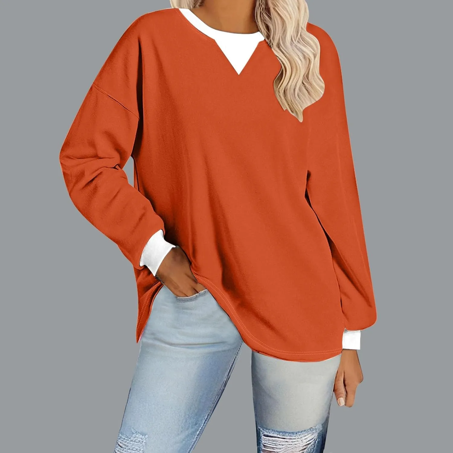 Sweatshirts for Women Oversized Loose Hoodie Long Sleeve Crew Neck Drop Shoulder Pullover Fall Womens Fashion Top