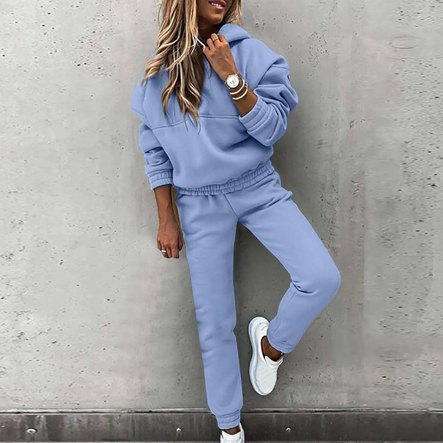 Sweatsuits For Womens 2 Piece Outfits Oversized Hoodie Fleece Sweatshirt And Jogger Sweatpants Y2K Matching Set