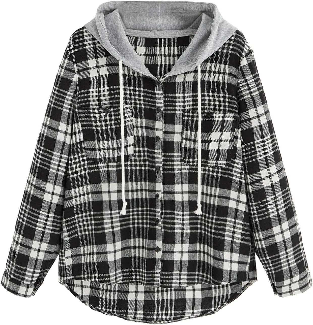 SweatyRocks Women's Long Sleeve Plaid Hoodie Jacket Button Down Blouse Tops