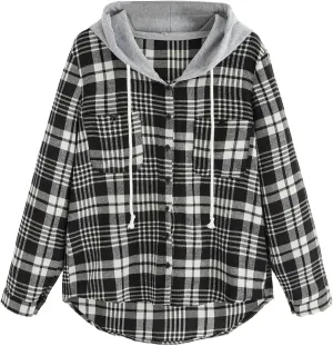 SweatyRocks Women's Long Sleeve Plaid Hoodie Jacket Button Down Blouse Tops