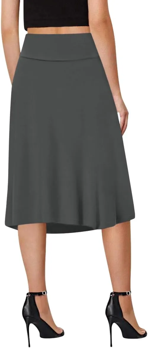 Sweet Hearts A-Line Midi Skirts for Women- High Waist Knee Length Casual Flared Flowy Skirt Made in USA