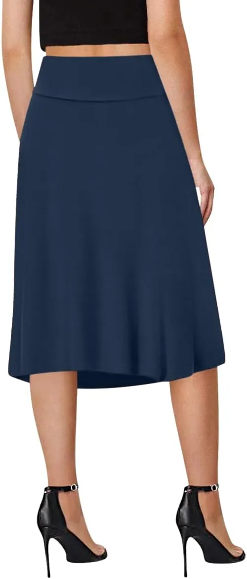 Sweet Hearts A-Line Midi Skirts for Women- High Waist Knee Length Casual Flared Flowy Skirt Made in USA