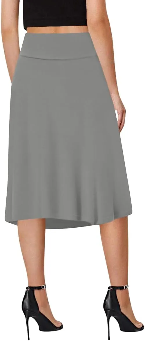 Sweet Hearts A-Line Midi Skirts for Women- High Waist Knee Length Casual Flared Flowy Skirt Made in USA