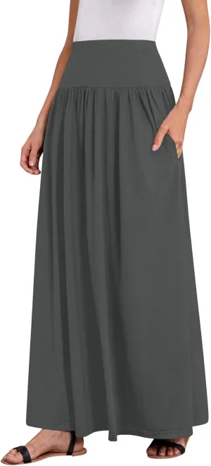 Sweet Hearts Maxi Skirts for Women with Pockets- Elastic Waist Casual Long Skirts XS-XL Made in USA
