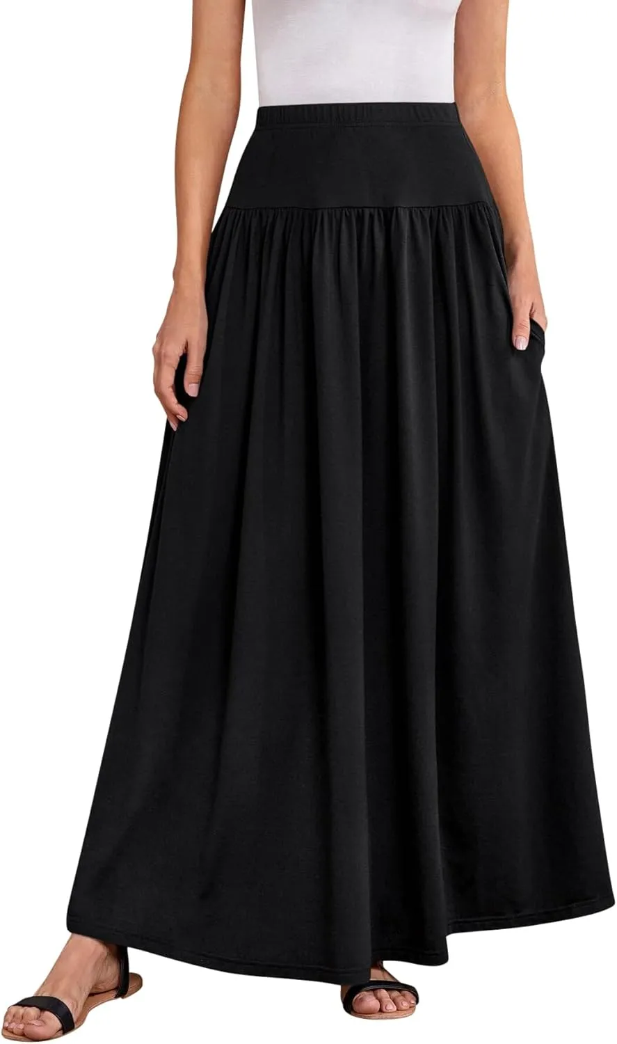 Sweet Hearts Maxi Skirts for Women with Pockets- Elastic Waist Casual Long Skirts XS-XL Made in USA