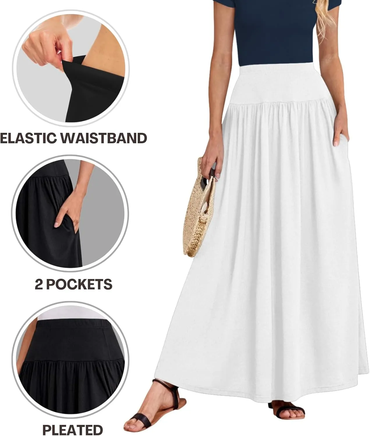 Sweet Hearts Maxi Skirts for Women with Pockets- Elastic Waist Casual Long Skirts XS-XL Made in USA