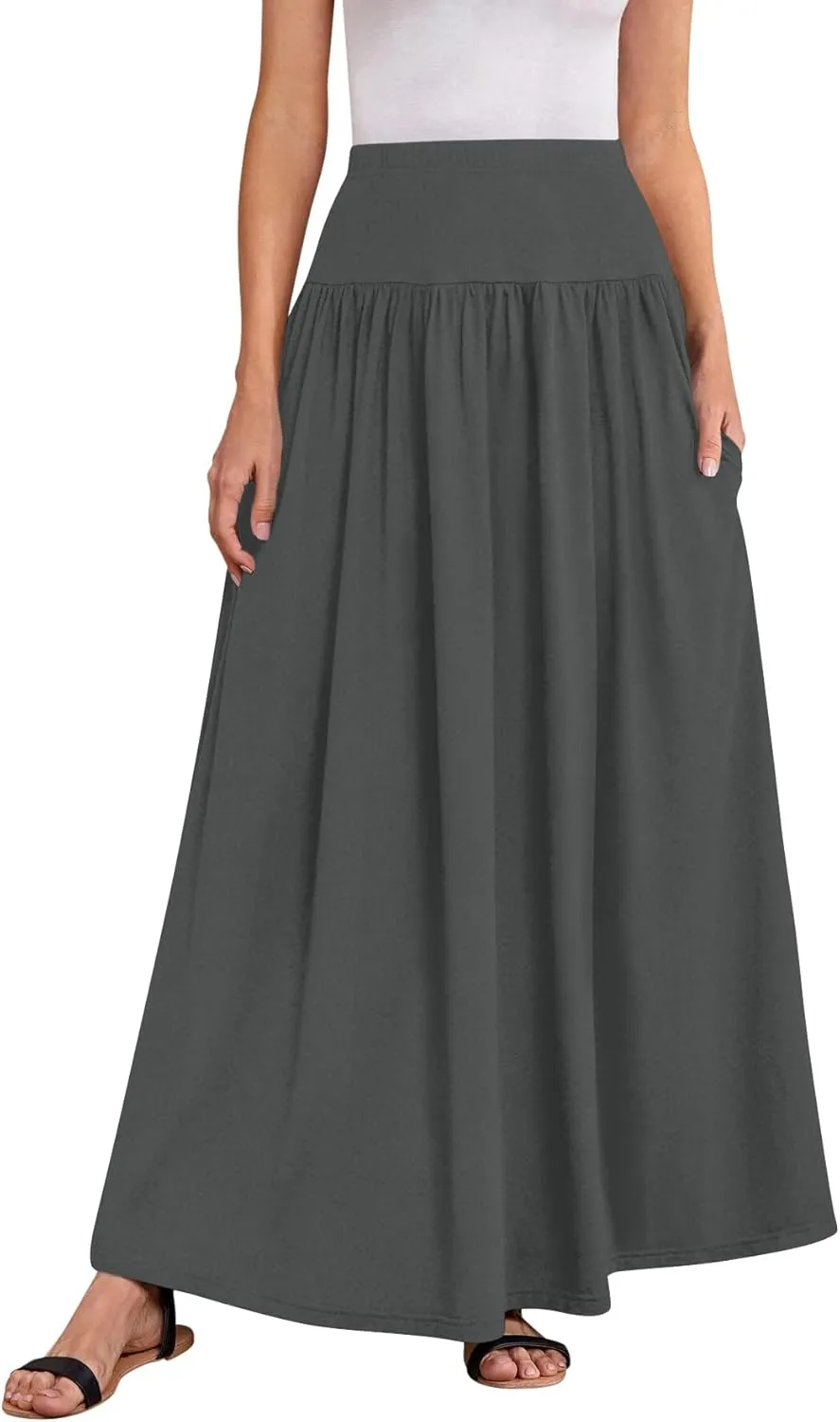 Sweet Hearts Maxi Skirts for Women with Pockets- Elastic Waist Casual Long Skirts XS-XL Made in USA
