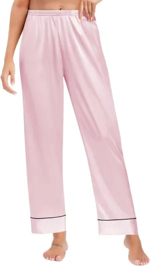 SWOMOG Women's Silk Satin Pants Wide Leg Pajama Bottoms Palazzo Lounge Pants Casual Loose Trousers Pj with Pockets