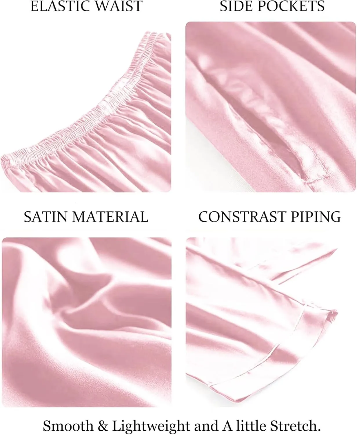 SWOMOG Women's Silk Satin Pants Wide Leg Pajama Bottoms Palazzo Lounge Pants Casual Loose Trousers Pj with Pockets