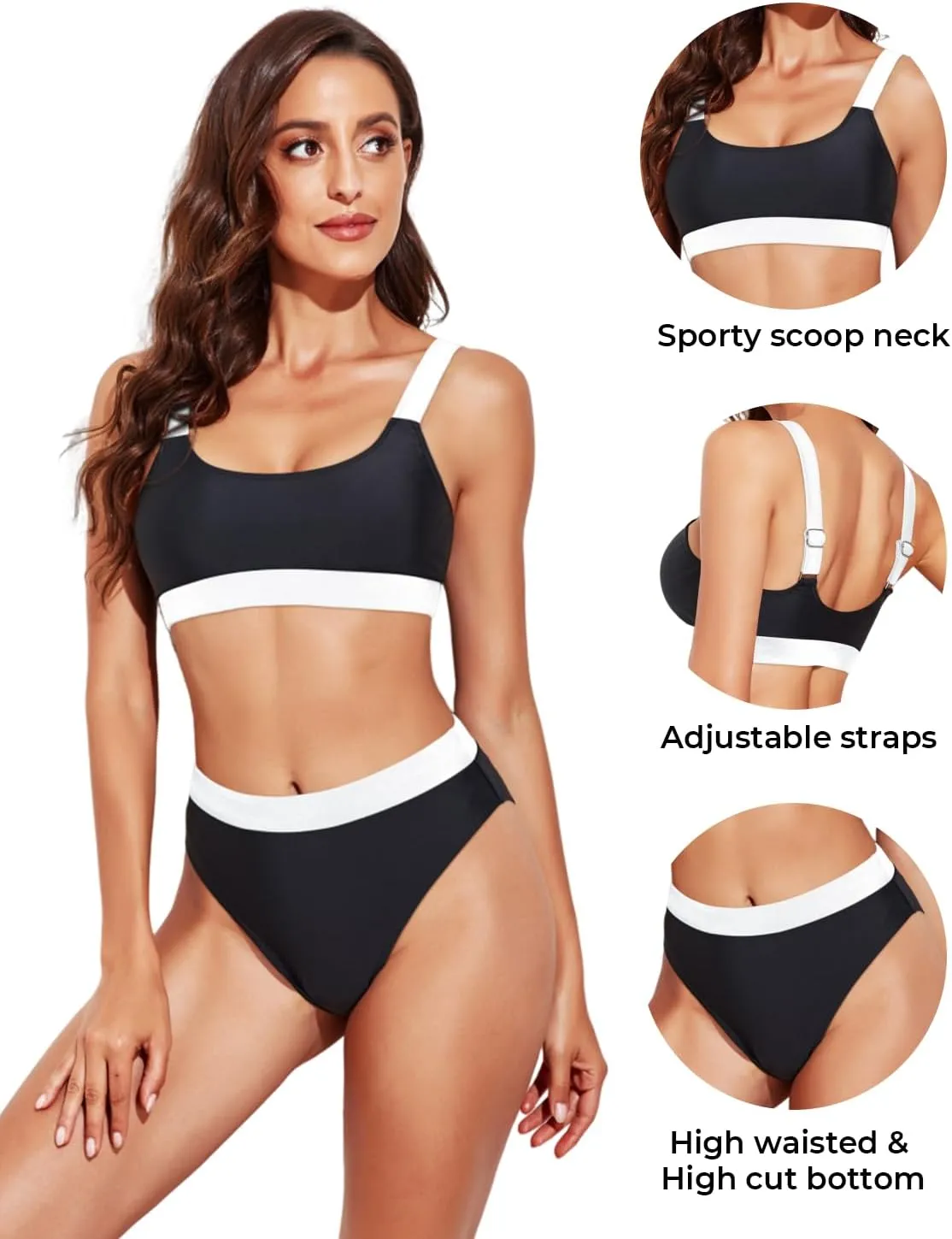 Tempt Me Women Two Piece High Waisted Bikini Swimsuits with Bottoms Teen Scoop Neck Sport Bathing Suits
