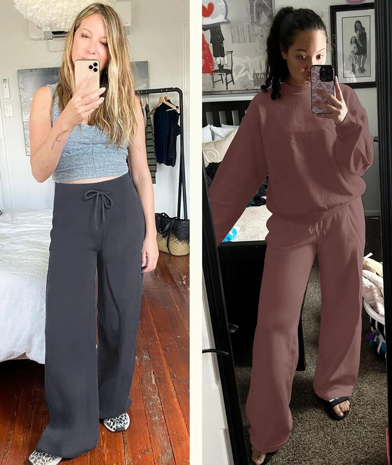 TNNZEET 3 Pack Women's Wide Leg Pants with Pockets - Casual Loose Yoga Trouser Pants Sweatpants Palazzo Lounge Pajama Pants