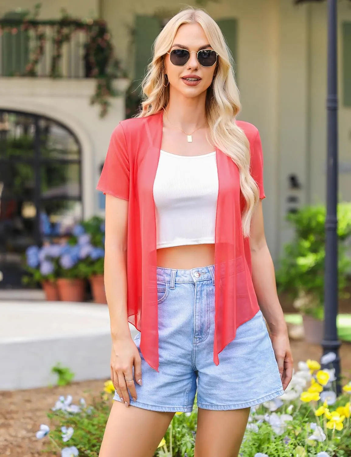 Totatuit Women's Y2K Tie Front Shrugs Sheer Bolero Cropped Cardigan Short Sleeve Lightweight Tops