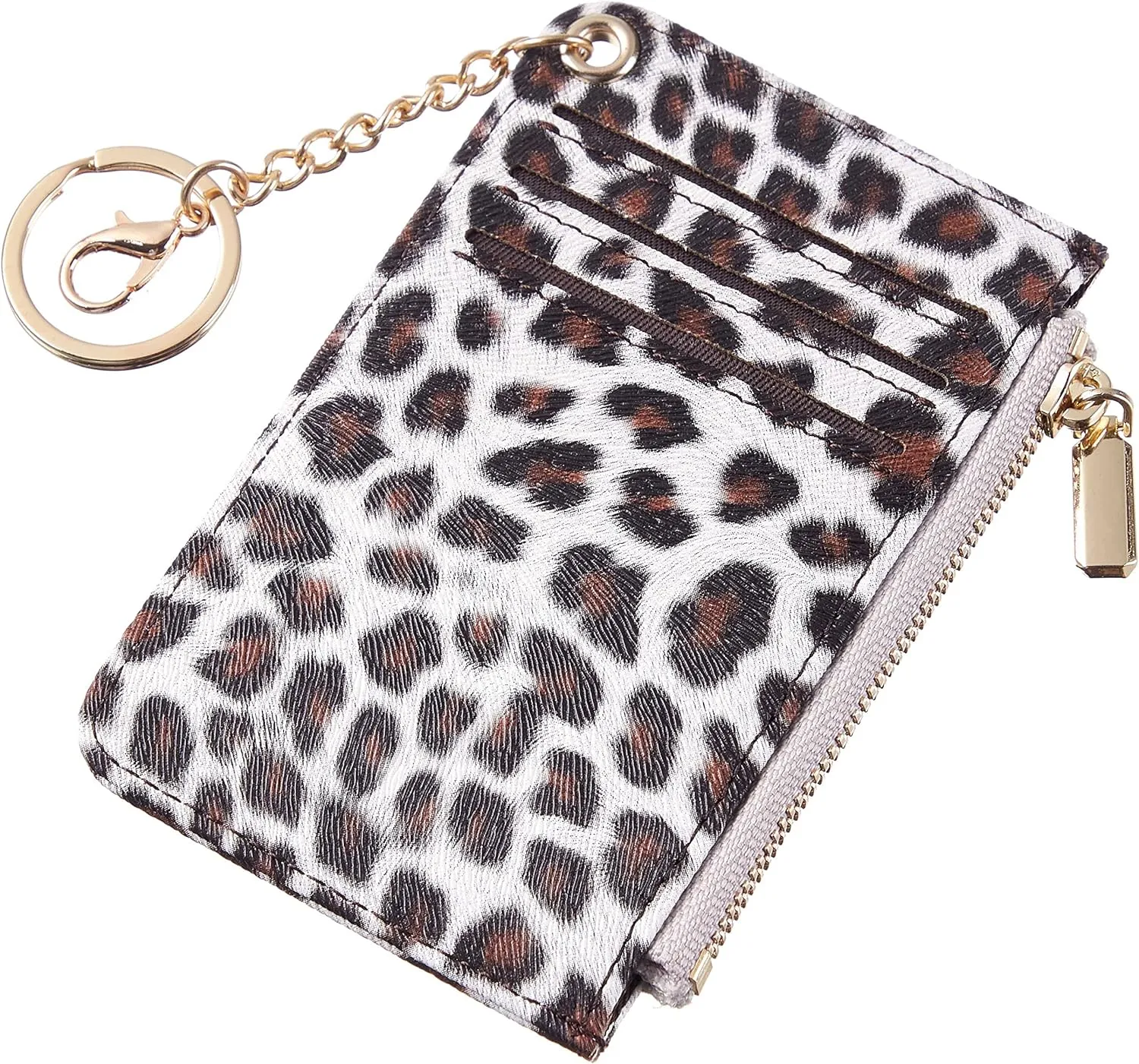 Toughergun Credit Card Cases Slim Wallet Business Card Cases Women RFID Blocking Keychain Billfolds Thin Card Holder Front Pocket Wallet with ID Window (Leoperd Brown)