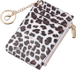 Toughergun Credit Card Cases Slim Wallet Business Card Cases Women RFID Blocking Keychain Billfolds Thin Card Holder Front Pocket Wallet with ID Window (Leoperd Brown)