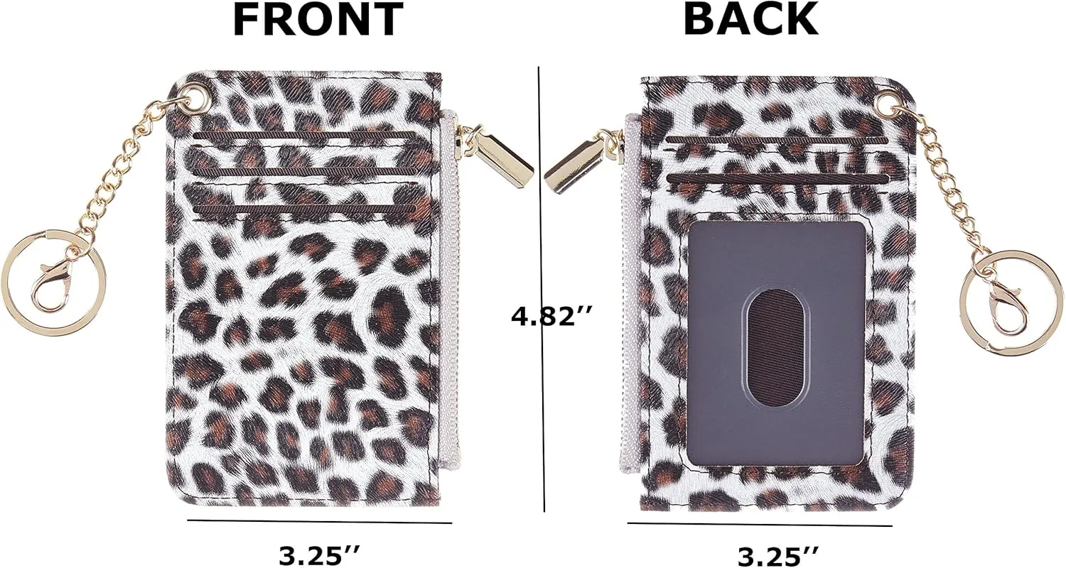 Toughergun Credit Card Cases Slim Wallet Business Card Cases Women RFID Blocking Keychain Billfolds Thin Card Holder Front Pocket Wallet with ID Window (Leoperd Brown)