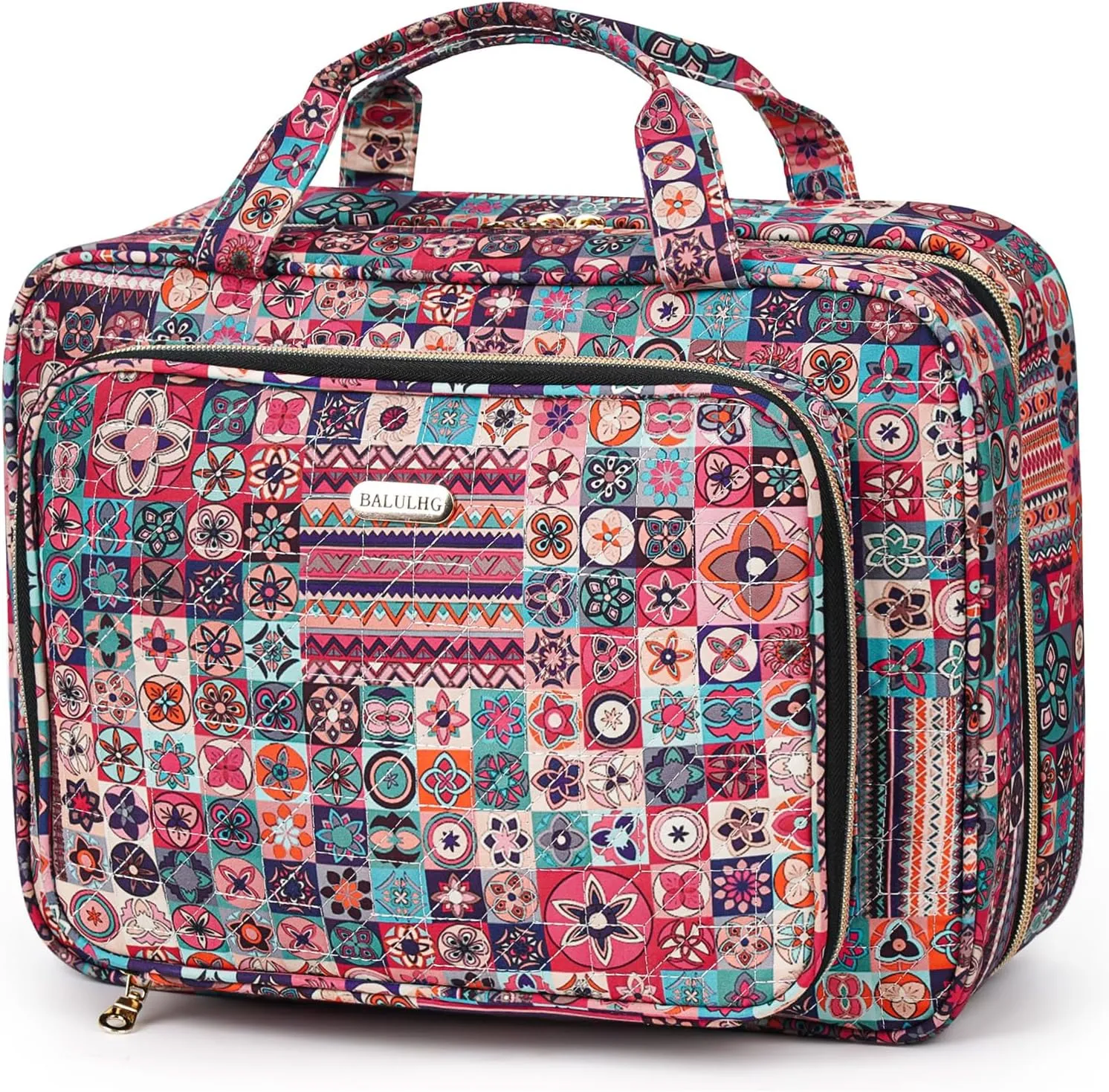 Travel Hanging Toiletry Bag for Women, Water-Resistant Cosmetic Organizer with 4 Compartments & 360 Swivel Hook, TSA-Approved Makeup Bag for Shampoo, Full Sized Container, Toiletries (Pink)