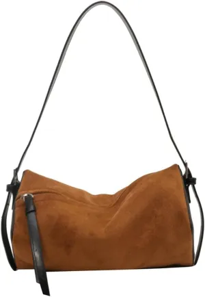 Trendy Suede Shoulder Purse for Woemn Small Cylinder Tote Crossbody Bag Soft Vegan Leather Handbag Pillow Satchel