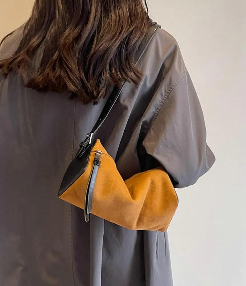 Trendy Suede Shoulder Purse for Woemn Small Cylinder Tote Crossbody Bag Soft Vegan Leather Handbag Pillow Satchel