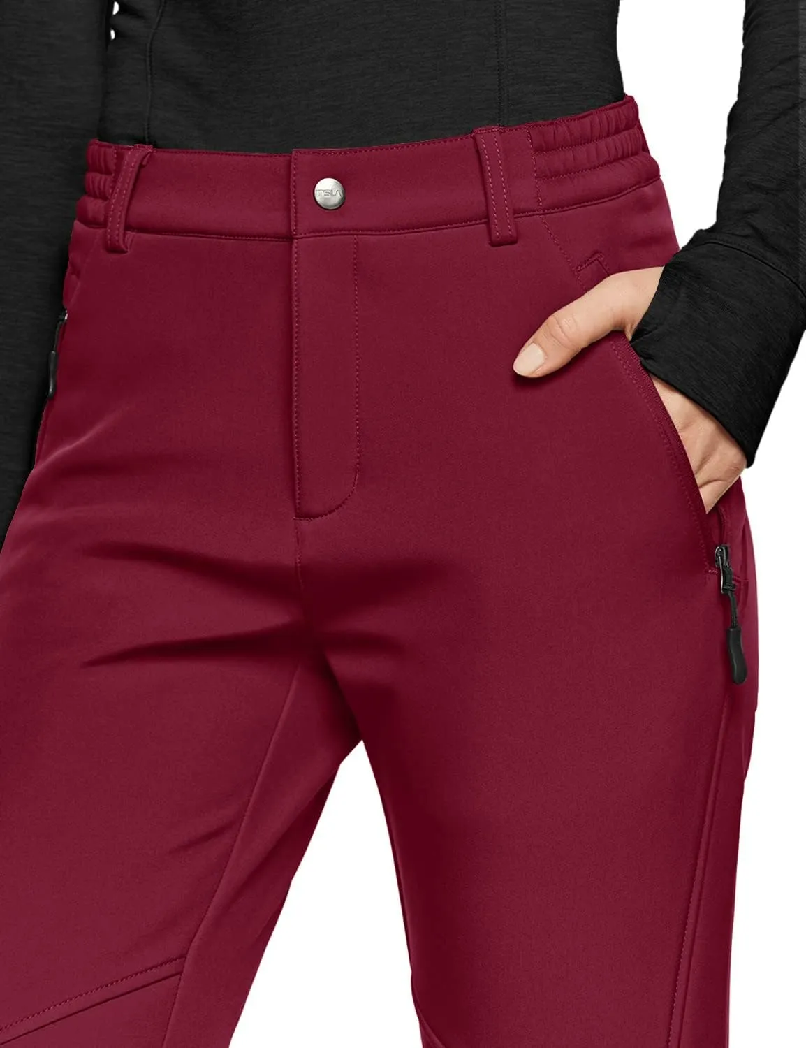 TSLA Women's Softshell Winter Snow Ski Pants, Fleece Lined Waterproof Hiking Pants, Insulated Work Outdoor Pants