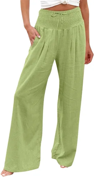 Tummy Control Women High Waisted Lounge Pants Casual Wide Leg Boho Trouser Summer Drawstring Sweatpants with Pocket