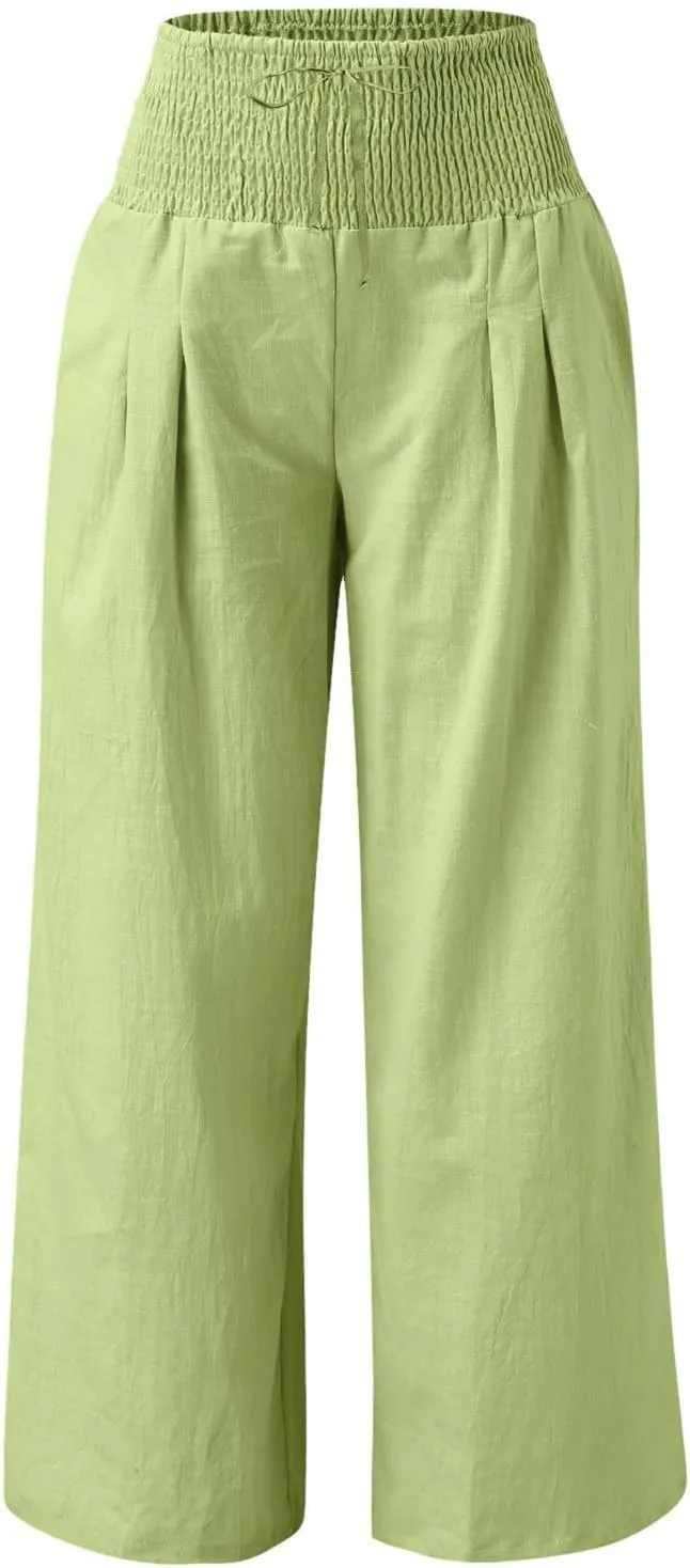 Tummy Control Women High Waisted Lounge Pants Casual Wide Leg Boho Trouser Summer Drawstring Sweatpants with Pocket
