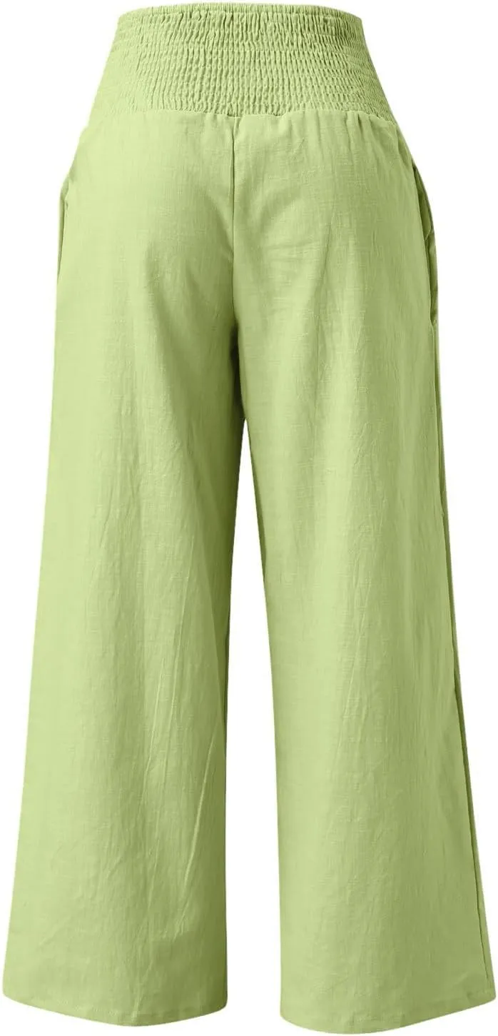 Tummy Control Women High Waisted Lounge Pants Casual Wide Leg Boho Trouser Summer Drawstring Sweatpants with Pocket