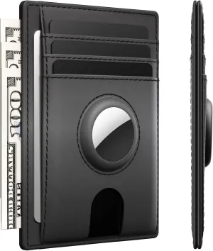 typecase Slim Minimalist Airtag Card Wallet for Men, Front Pocket Premium Crazy Horse Leather Wallet with Airtag Holder, RFID Blocking Cash Credit Card Wallet Compatible with AirTag (Black)