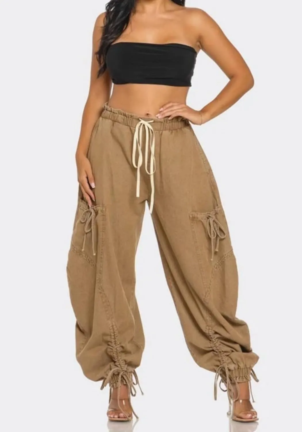 Unybwonn Women Baggy Barrel Jeans High Waisted Y2k Drawstring Bow Tie Cargo Jean Retro Wide Leg Ankle Denim Joggers