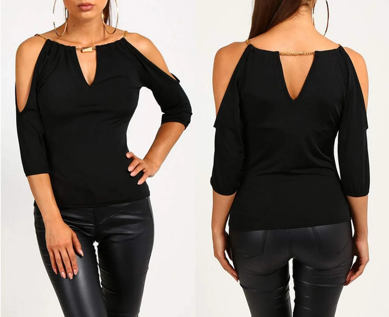USGreatgorgeous Womens Open Cold Shoulder Slim Fit Short Sleeve Tee Shirt Casual Blouse Tops