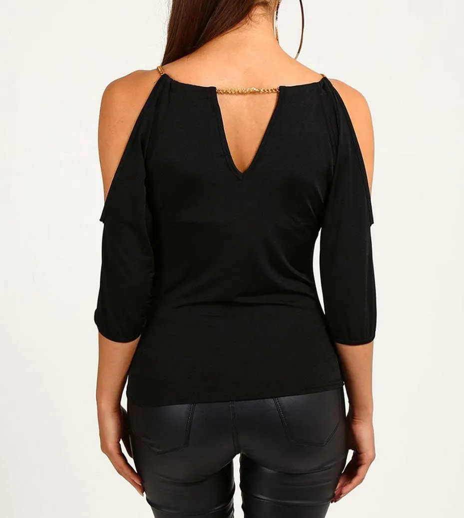 USGreatgorgeous Womens Open Cold Shoulder Slim Fit Short Sleeve Tee Shirt Casual Blouse Tops