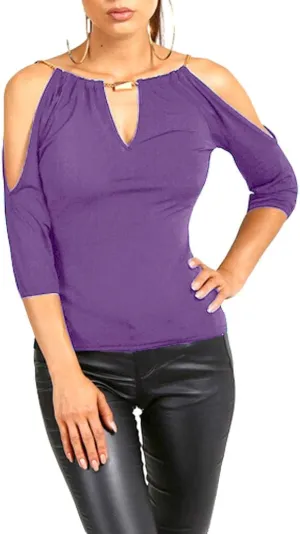 USGreatgorgeous Womens Open Cold Shoulder Slim Fit Short Sleeve Tee Shirt Casual Blouse Tops