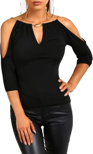 USGreatgorgeous Womens Open Cold Shoulder Slim Fit Short Sleeve Tee Shirt Casual Blouse Tops