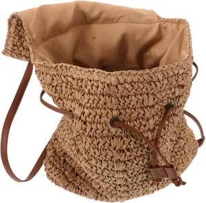 VALICLUD Straw Bag for Women Large Capacity Beach Backpack Purse with Drawstring Bucket Design