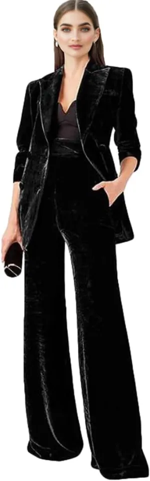 Velvet Suit for Women 2 PC Double Breasted Pants Suit Peak Lapel Formal Tuxedos Womens Business Outfit