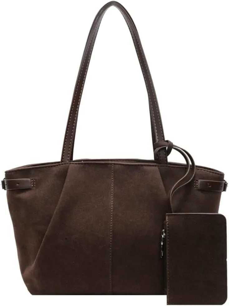 Vintage Faux Suede Leather Tote Purse for Women Large Shoulder Bag Work Handbags Trendy Top Handle Satchel