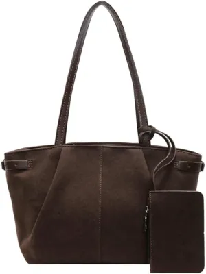 Vintage Faux Suede Leather Tote Purse for Women Large Shoulder Bag Work Handbags Trendy Top Handle Satchel