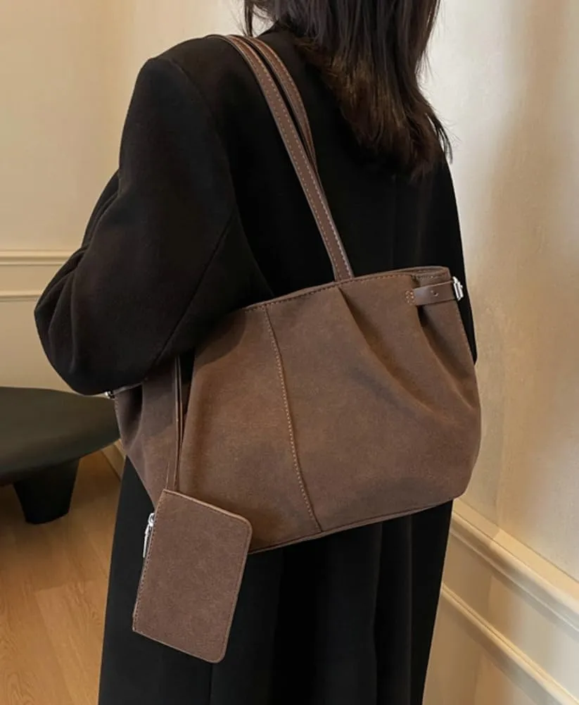 Vintage Faux Suede Leather Tote Purse for Women Large Shoulder Bag Work Handbags Trendy Top Handle Satchel