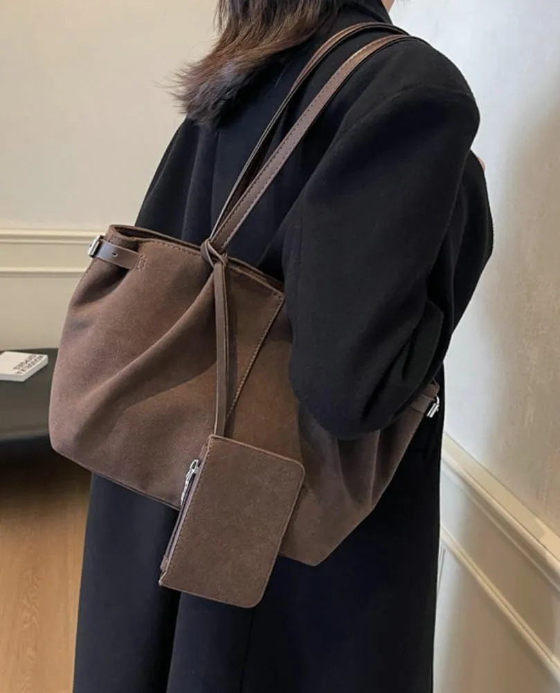 Vintage Faux Suede Leather Tote Purse for Women Large Shoulder Bag Work Handbags Trendy Top Handle Satchel