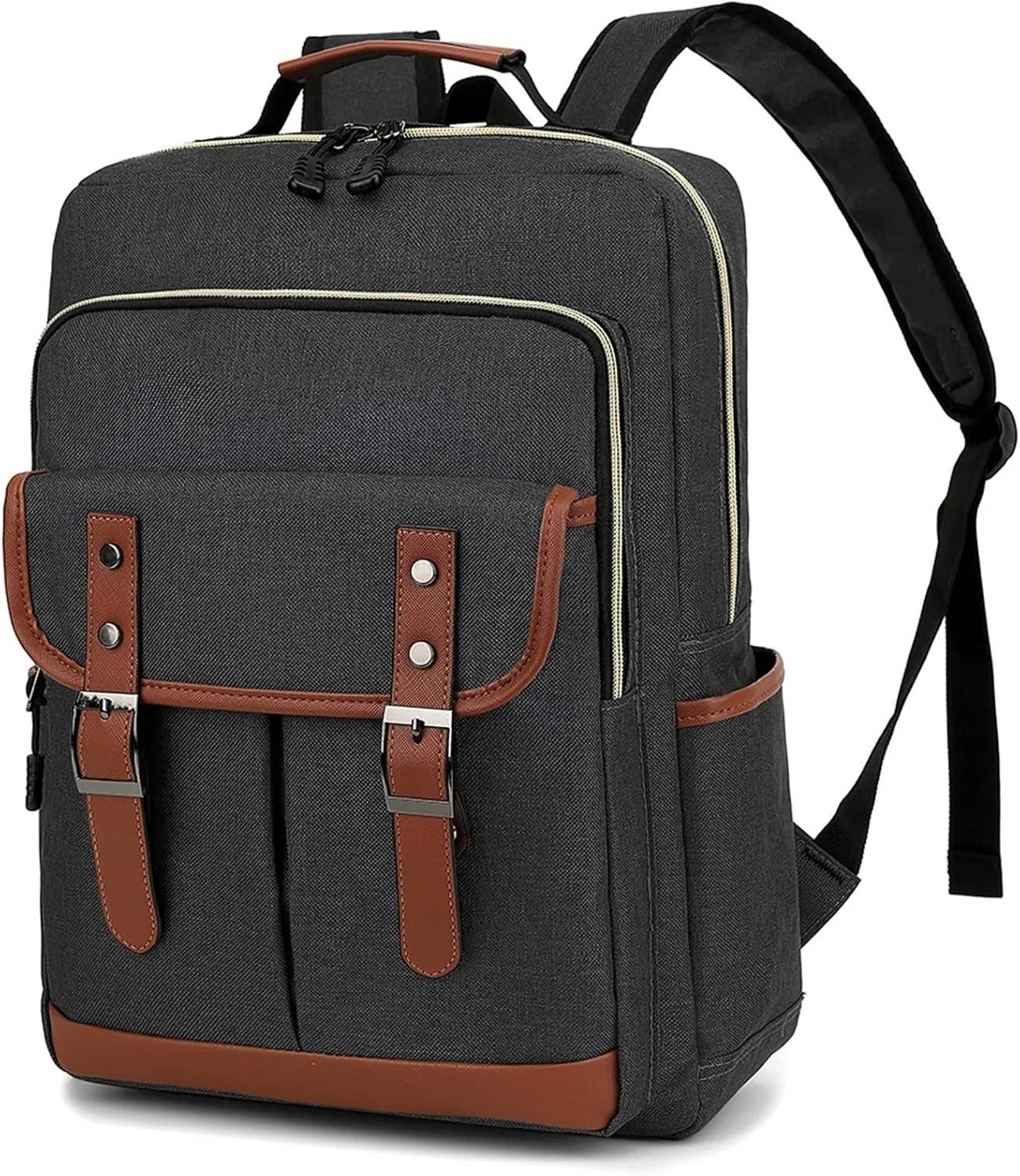 Vintage Laptop Backpack for Women Men, Slim School College Bookbag,Fashion Daypack for Travelling,Holds 15.6-inch laptop(Dark Grey)