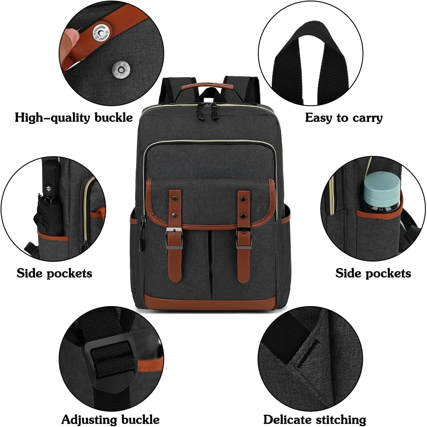 Vintage Laptop Backpack for Women Men, Slim School College Bookbag,Fashion Daypack for Travelling,Holds 15.6-inch laptop(Dark Grey)