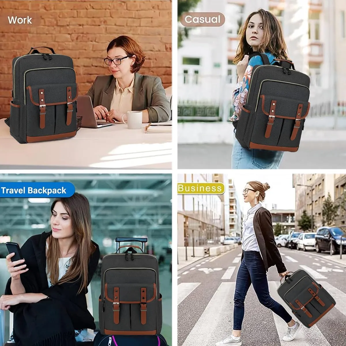 Vintage Laptop Backpack for Women Men, Slim School College Bookbag,Fashion Daypack for Travelling,Holds 15.6-inch laptop(Dark Grey)