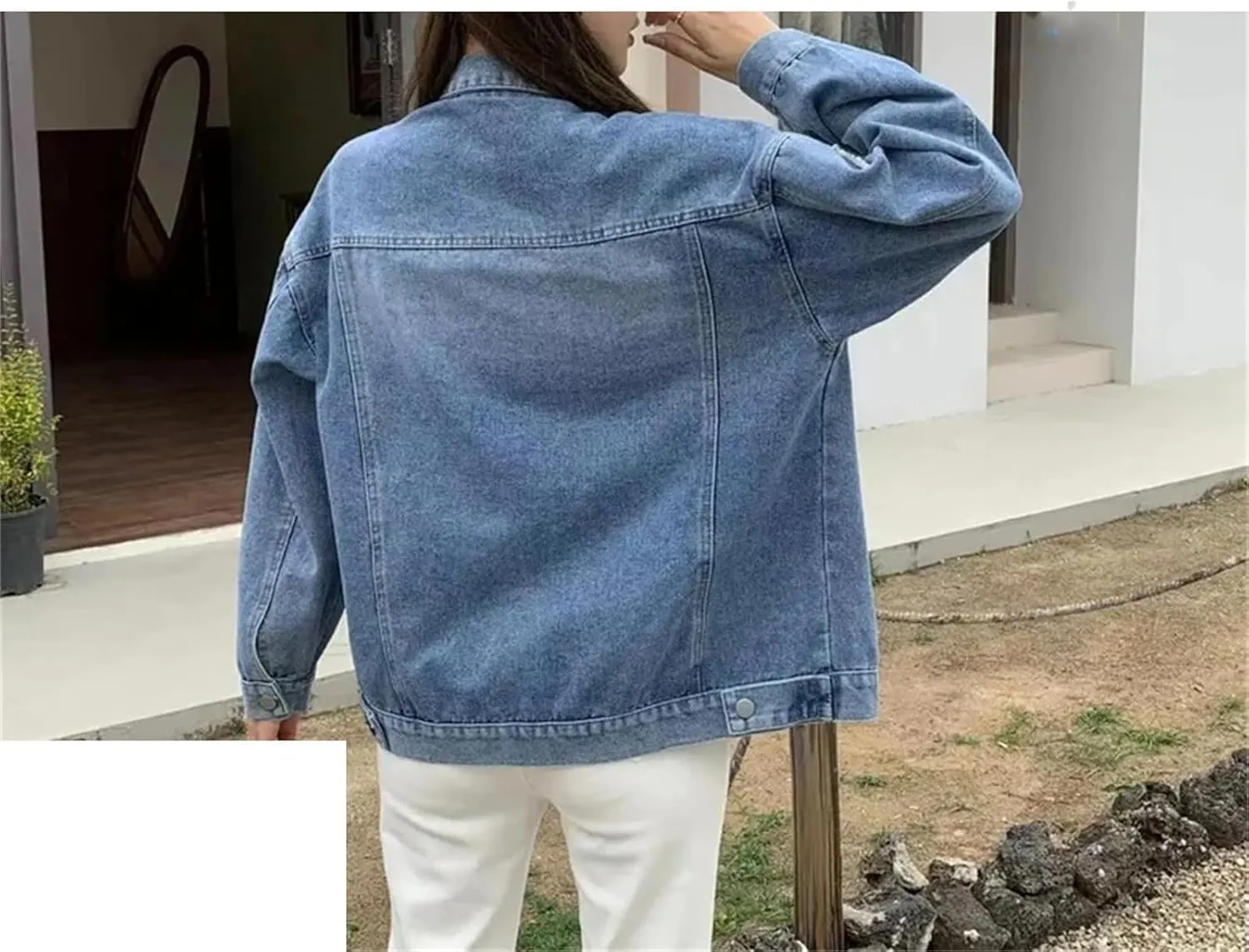 Vintage Women's Lightweight Denim Motorcycle Jacket with Lace Trim for Casual Outwear