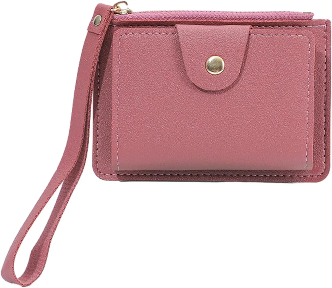 Wallet, Wristlet Wallet Multi-Slot PU Credit Card Bank Card Holder for Women Girl with Wrist Strap Solid Color Coin Cash Purse, Approx. 12x9x2cm/4.72x3.54x0.79in