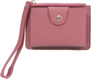 Wallet, Wristlet Wallet Multi-Slot PU Credit Card Bank Card Holder for Women Girl with Wrist Strap Solid Color Coin Cash Purse, Approx. 12x9x2cm/4.72x3.54x0.79in