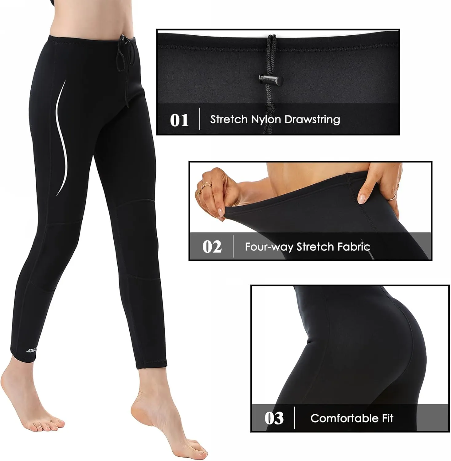 Wetsuit Pants Men Womens Wet Suits Swim Tights 3mm Neoprene Swimming Leggings 2mm Long Diving Surfing Kayak Pant Keep Warm for Workout Scuba Snorkeling Canoeing Water Sports