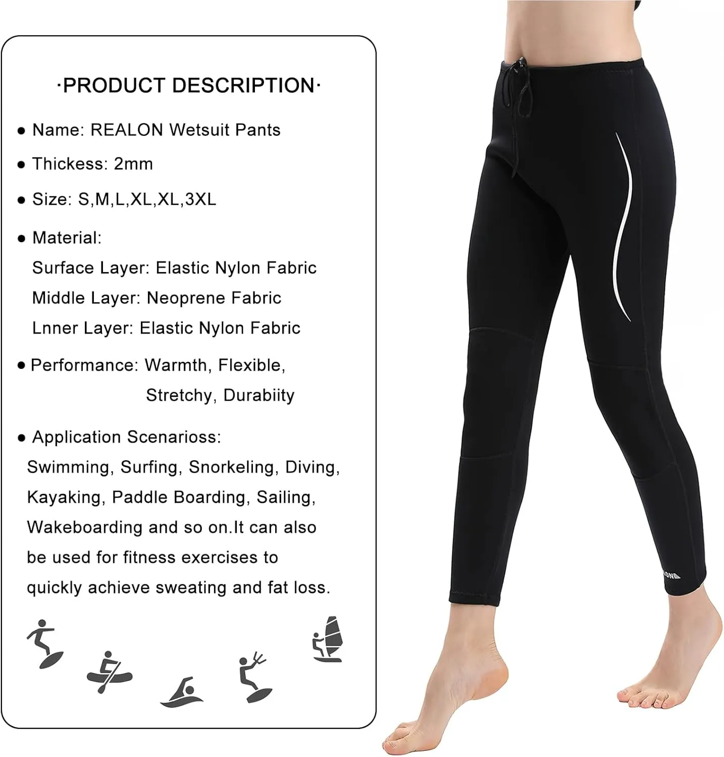 Wetsuit Pants Men Womens Wet Suits Swim Tights 3mm Neoprene Swimming Leggings 2mm Long Diving Surfing Kayak Pant Keep Warm for Workout Scuba Snorkeling Canoeing Water Sports