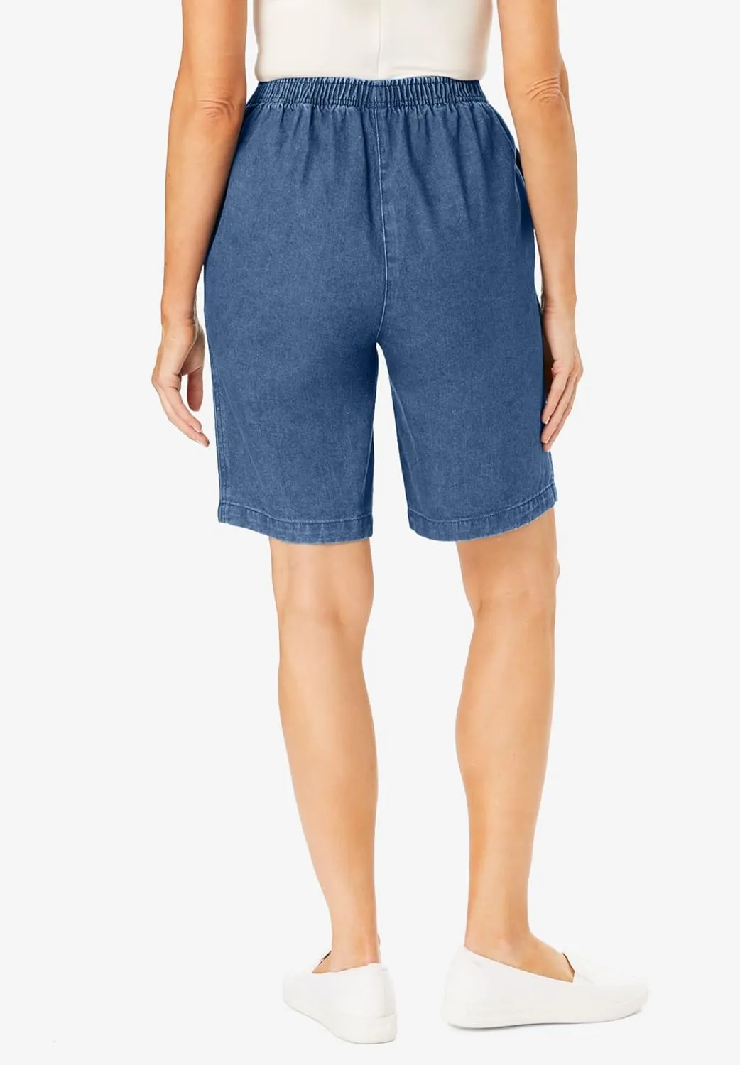 Woman Within Plus Size 7-Day Elastic-Waist Cotton Denim Short