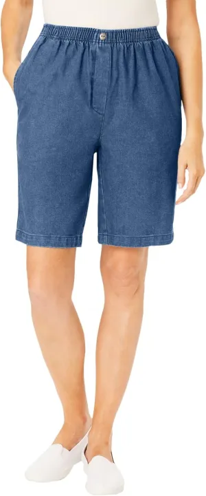 Woman Within Plus Size 7-Day Elastic-Waist Cotton Denim Short